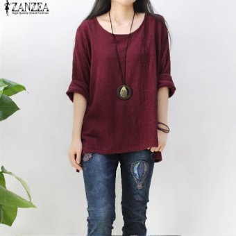 ZANZEA Women Round Neck Oversized T-Shirt Loose Blouse Pullover Tops Jumper Plus Size (Wine Red) - Intl June 2018 - 4 ZANZEA Women Round Neck Oversized T-Shirt Loose Blouse Pullover Tops Jumper Plus Size (Wine Red) - intl - 4