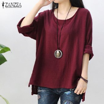 ZANZEA Women Round Neck Oversized T-Shirt Loose Blouse Pullover Tops Jumper Plus Size (Wine Red) - Intl June 2018 - 2 ZANZEA Women Round Neck Oversized T-Shirt Loose Blouse Pullover Tops Jumper Plus Size (Wine Red) - intl - 2