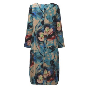ZANZEA Women Vintage Long Maxi Dress Casual Loose O-Neck Long Sleeve Floral Print Dresses Elegant Plus Size (Blue) - Intl July 2018 - 5 ZANZEA Women Vintage Long Maxi Dress Casual Loose O-Neck Long Sleeve Floral Print Dresses Elegant Plus Size (Blue) - intl - 5