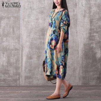 ZANZEA Women Vintage Long Maxi Dress Casual Loose O-Neck Long Sleeve Floral Print Dresses Elegant Plus Size (Blue) - Intl July 2018 - 2 ZANZEA Women Vintage Long Maxi Dress Casual Loose O-Neck Long Sleeve Floral Print Dresses Elegant Plus Size (Blue) - intl - 2