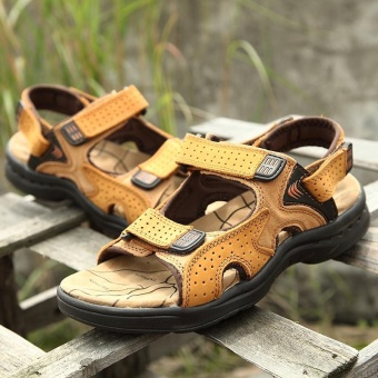 ZNPNXN Leather Men'sFashion Shoes Sandals(Khaki) - Intl June 2018 - 2 ZNPNXN Leather Men'sFashion Shoes Sandals(Khaki) - Intl - 2