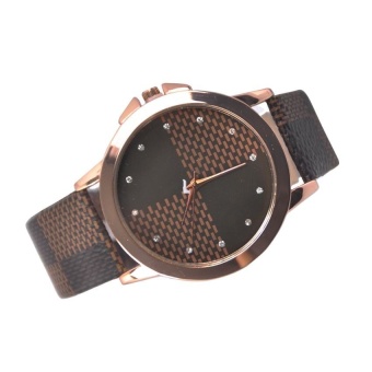 1048 Checkered Design With Diamond Dots Leather Watch (Brown) #0127 June 2018 - 2 1048 Checkered Design with Diamond Dots Leather Watch (Brown) #0127 - 2