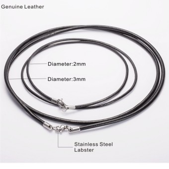 2MM Men & Women Stainless Steel Lobster's Clasp Black GenuineLeather Cords Rope Chain Necklace 45cm Long - Intl July 2018 - 2 2MM Men & Women Stainless Steel Lobster's Clasp Black GenuineLeather Cords Rope Chain Necklace 45cm Long - Intl - 2