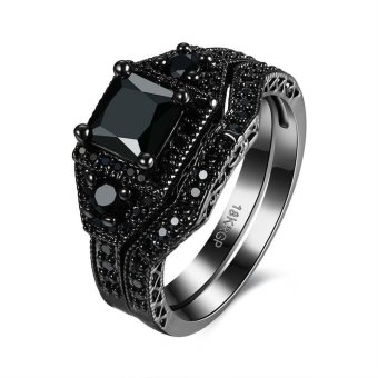 2pcs In 1 Set Cubic Zircon Rings Sets For Men Women Couples(Black) - Intl June 2018 - 2 2pcs in 1 Set Cubic Zircon Rings Sets For Men Women Couples(Black) - intl - 2