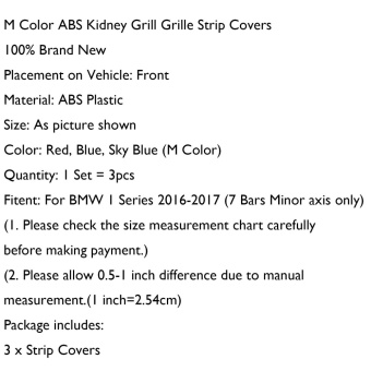 Areyourshop 3x Front Center Grille Trim M Color Strip DecorateCovers For BMW 1 Series 7rod - Intl June 2018 - 5 Areyourshop 3x Front Center Grille Trim M Color Strip DecorateCovers for BMW 1 Series 7rod - intl - 5