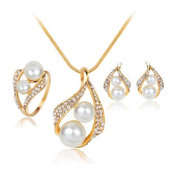 Bridal Wedding Party Jewelry Set Crystal Pearl Necklace EarringsRing - Intl June 2018 - 2 Bridal Wedding Party Jewelry Set Crystal Pearl Necklace EarringsRing - intl - 2