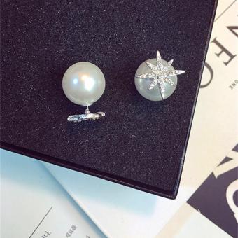 Candy Online Silver Diamond Snowflakes Pearl Double-sided Stud Earrings E422 June 2018 - 2 Candy Online Silver Diamond Snowflakes Pearl Double-sided Stud Earrings E422 - 2