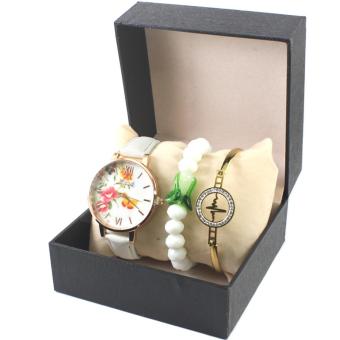 Geneva Floral Leather Watch With White Charm Bracelet And Heartbeat Bangle 002-White June 2018 - 4 Geneva Floral Leather Watch with White Charm Bracelet and Heartbeat Bangle 002-White - 4