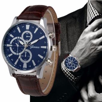 Geneva Men's Mens Silver Stainless Steel Crown And Back, Leather Strap Blue Faced Watch June 2018 - 2 Geneva Men's Mens Silver Stainless Steel Crown and Back, Leather Strap Blue Faced Watch - 2