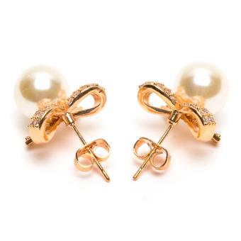 Glamorosa Creative Bow Tie Diamond Stud Pearl Earrings In Gold June 2018 - 3 Glamorosa Creative Bow Tie Diamond Stud Pearl Earrings in Gold - 3