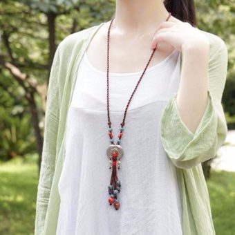 Hequ Ethnic Style Jewelry Tibetan Silver Fish Ceramics Semi Precious Stones Long Necklace Cotton Clothes Sweater Chain - Intl June 2018 - 2 Hequ Ethnic style Jewelry Tibetan silver fish ceramics Semi precious stones Long necklace Cotton clothes Sweater chain - intl - 2