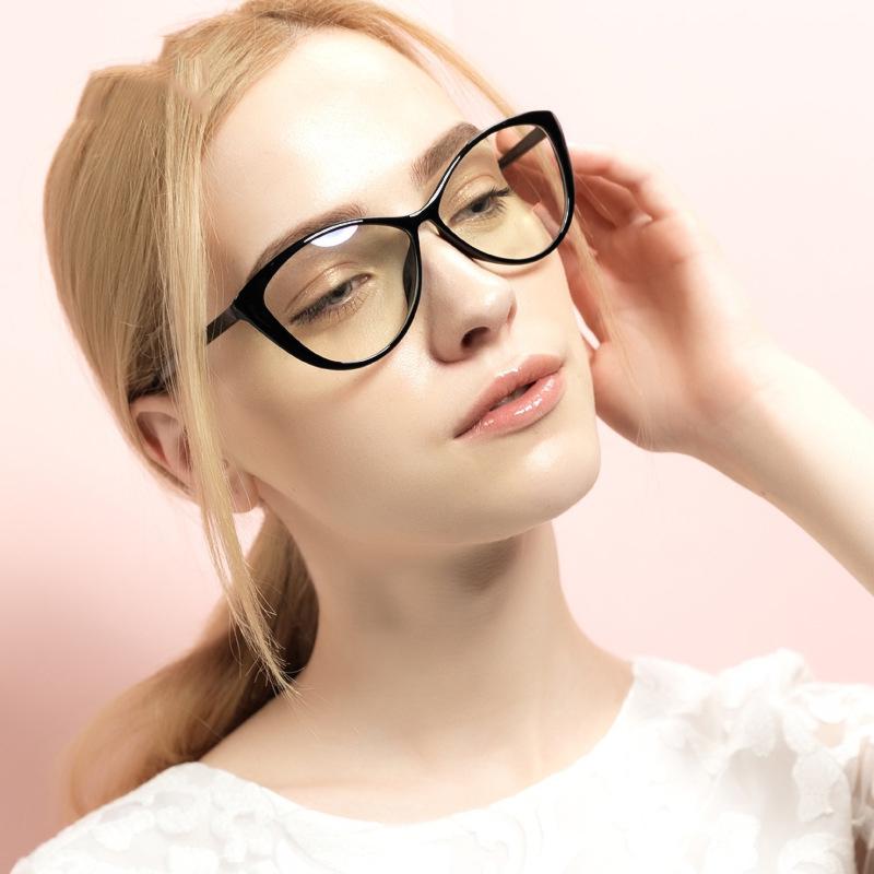 JINQIANGUI Fashion Glasses Frame Vintage Retro Cat Eye Glasses BrightBlack Frame Glasses Plastic Frames Plain for
