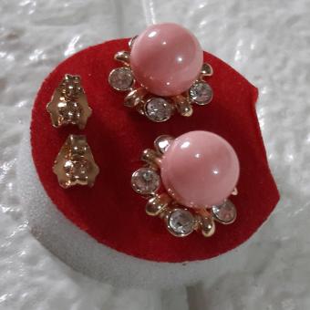 Korean Flower Earring With Good Luck Charm Stone And Crystal( Peach) Hypoallergenic June 2018 - 2 Korean flower earring with Good luck Charm stone and crystal( Peach) Hypoallergenic - 2