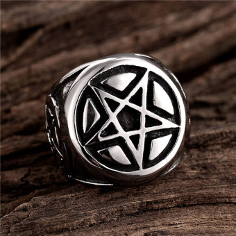 Men's Pentagram 316L Stainless Steel Ring Band Silver Black June 2018 - 5 Men's Pentagram 316L Stainless Steel Ring Band Silver Black - 5