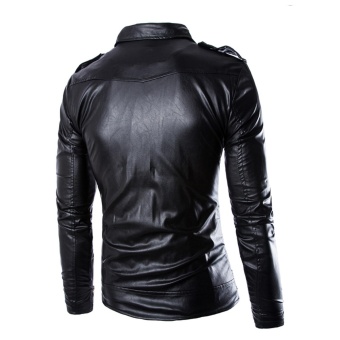 Men's PU Leather Jacket Black Blazer Zippers Long Sleeve Motorcycle Coat - Intl June 2018 - 2 Men's PU Leather Jacket Black Blazer Zippers Long Sleeve Motorcycle Coat - intl - 2