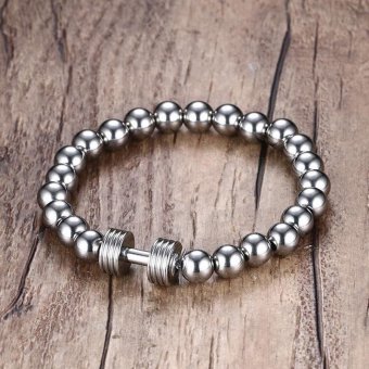 Mens Stainless Steel Silver Dumbbell Charm Bracelet With 8mm BeadsChain Fitness Jewelry Power Gym - Intl July 2018 - 3 Mens Stainless Steel Silver Dumbbell Charm Bracelet with 8mm BeadsChain Fitness Jewelry Power Gym - intl - 3