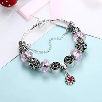 Popcorn H058 Red Sakura Pendant With Baby Pink Charm Bracelet ForWomen (Silver Plated) June 2018 - 4 Popcorn H058 Red Sakura Pendant with Baby Pink Charm Bracelet forWomen (Silver Plated) - 4