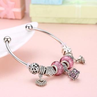 Popcorn YW-GSH163-6.5 Carved Lucky Beads & Four Leaf Clover With Heart & Flower & Geometric Pendant Pandora Bangle Bracelet June 2018 - 3 Popcorn YW-GSH163-6.5 Carved Lucky Beads & Four Leaf Clover with Heart & Flower & Geometric Pendant Pandora Bangle Bracelet - 3