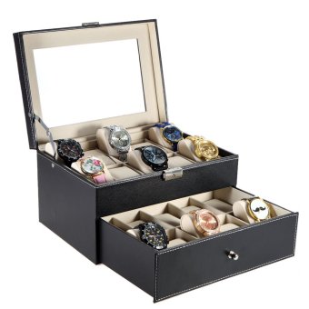 PU Leather Double-layer 20 Grid Watch Display Box Case Glass TopJewelry Storage Organizer Holder With Pillows June 2018 - 3 PU Leather Double-layer 20 Grid Watch Display Box Case Glass TopJewelry Storage Organizer Holder with Pillows - 3
