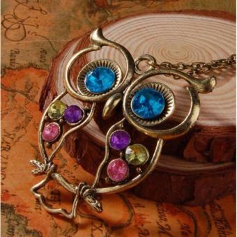 Retro Colorful Rhinestone Owl Pendant And Long Chain Necklace 9g June 2018 - 2 Retro Colorful Rhinestone Owl Pendant and Long Chain Necklace 9g - 2