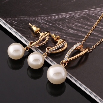 Treasure By B&D S393-A Czech Drilling Artificial Pearls PendantNecklace & Earrings Party Jewellery Set (Gold Plated) June 2018 - 2 Treasure by B&D S393-A Czech Drilling Artificial Pearls PendantNecklace & Earrings Party Jewellery Set (Gold Plated) - 2