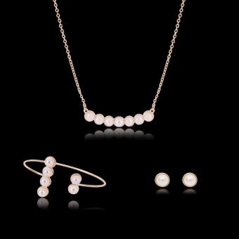 Women Pearl Gold Necklace Earrings Bracelet Wedding Party BridalJewelry Set - Intl June 2018 - 2 Women Pearl Gold Necklace Earrings Bracelet Wedding Party BridalJewelry Set - intl - 2