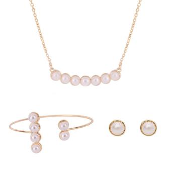 Women Pearl Gold Necklace Earrings Bracelet Wedding Party BridalJewelry Set - Intl June 2018 - 3 Women Pearl Gold Necklace Earrings Bracelet Wedding Party BridalJewelry Set - intl - 3